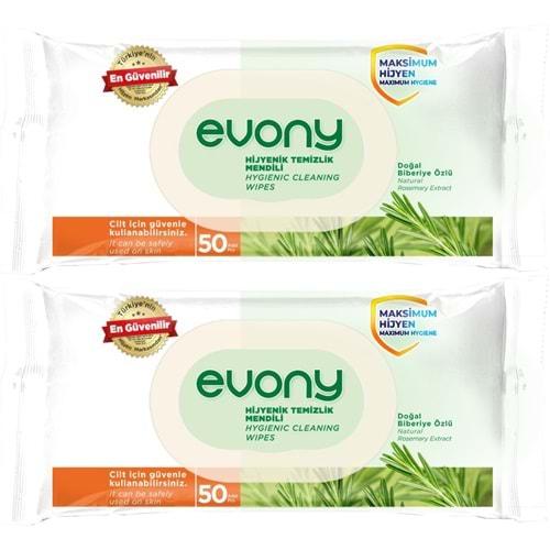 Evony Hijyenik Temizlik Islak Havlu Mendil 50 Yaprak Plastik Kapaklı (2 Li Set) 100 Yaprak