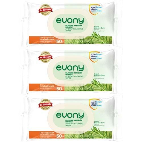 Evony Hijyenik Temizlik Islak Havlu Mendil 50 Yaprak Plastik Kapaklı (3 Lü Set) 150 Yaprak