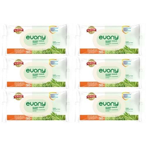 Evony Hijyenik Temizlik Islak Havlu Mendil 50 Yaprak Plastik Kapaklı (6 Lı Set) 300 Yaprak
