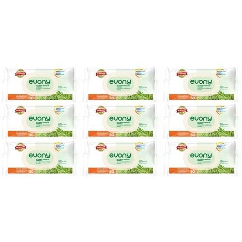 Evony Hijyenik Temizlik Islak Havlu Mendil 50 Yaprak Plastik Kapaklı (9 Lu Set) 450 Yaprak