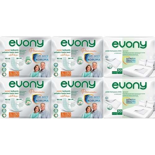 Evony Premium Hasta Bezi Yetişkin Bel Bantlı Tekstil Yüzey Büyük 120 Adet+Yatak Koruyucu Örtü 60 Ad