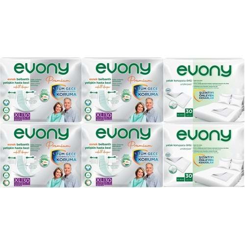 Evony Premium Hasta Bezi Yetişkin Bel Bantlı Tekstil Yüzey XL 120 Adet + Yatak Koruyucu Örtü 60 Adet