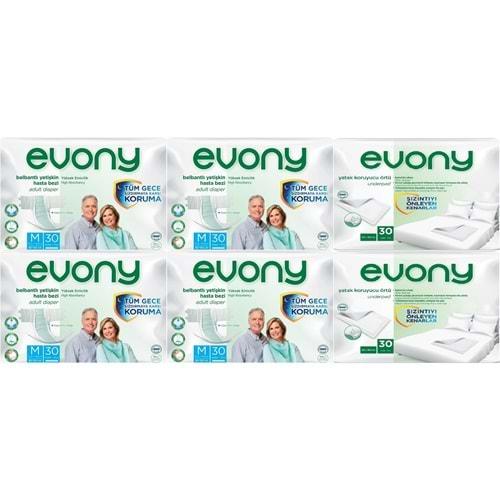 Evony Hasta Bezi Yetişkin Bel Bantlı Tekstil Yüzey Orta 120 Adet + Yatak Koruyucu Örtü 60 Adet