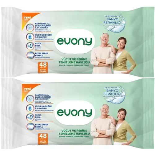 Evony Hasta Vücut Perine Temizleme Islak Mendil Havlu 48 Yaprak XL Banyo Ferahlığı (2 Li Set)