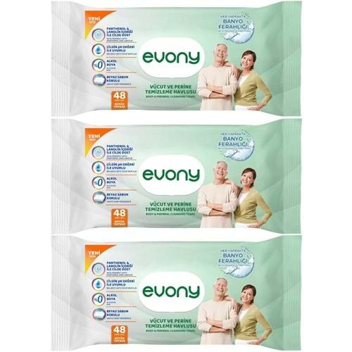 Evony Hasta Vücut Perine Temizleme Islak Mendil Havlu 48 Yaprak XL Banyo Ferahlığı (3 Lü Set)