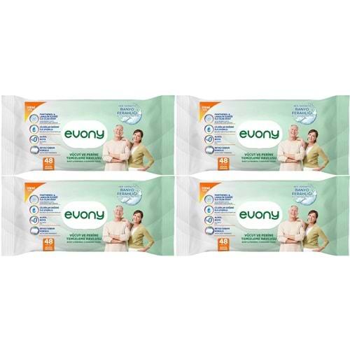 Evony Hasta Vücut Perine Temizleme Islak Mendil Havlu 48 Yaprak XL Banyo Ferahlığı (4 Lü Set)