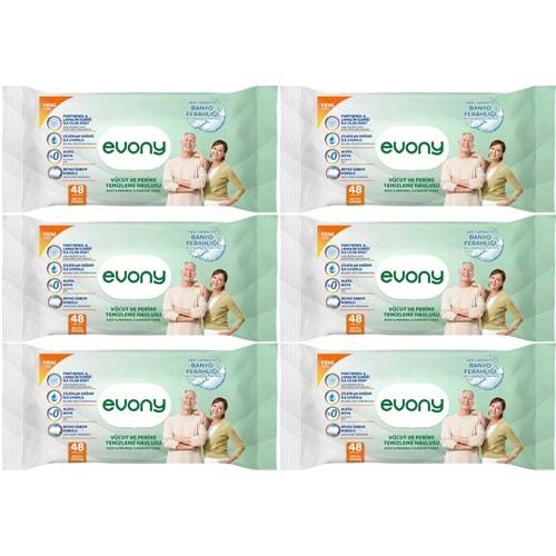Evony Hasta Vücut Perine Temizleme Islak Mendil Havlu 48 Yaprak XL Banyo Ferahlığı (6 Lı Set)