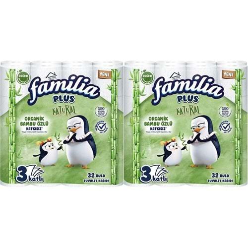 Familia Plus Tuvalet Kağıdı 3 Katlı 64 Lü Paket Natural Organik Bambu Özlü (2PK*32)