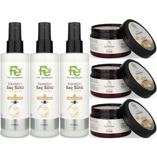 Fe Keratin Saç Sütü 200ML & Saç Maskesi 300ML (Karma 6 Lı Set)