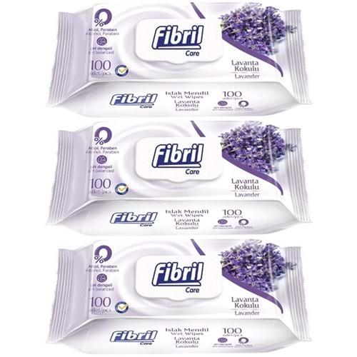 Fibril Islak Havlu Mendil 100 Yaprak Lavanta Plastik Kapaklı (3 Lü Set) 300 Yaprak