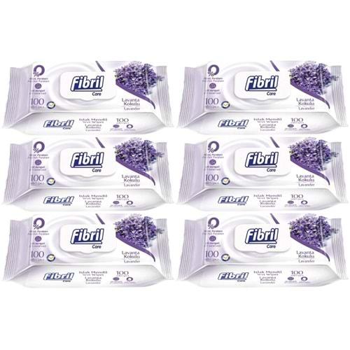 Fibril Islak Havlu Mendil 100 Yaprak Lavanta Plastik Kapaklı (6 Lı Set) 600 Yaprak