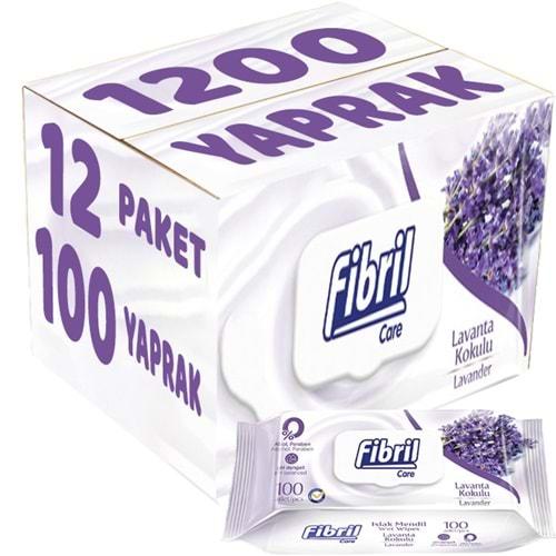 Fibril Islak Havlu Mendil 100 Yaprak Lavanta Plastik Kapaklı (12 Li Set) 1200 Yaprak
