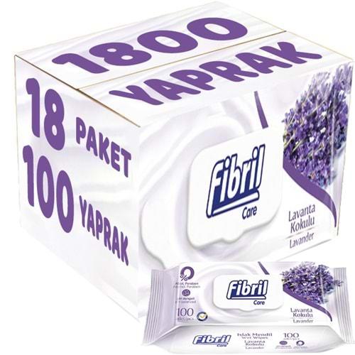 Fibril Islak Havlu Mendil 100 Yaprak Lavanta Plastik Kapaklı (18 Li Set) 1800 Yaprak