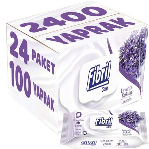 Fibril Islak Havlu Mendil 100 Yaprak Lavanta Plastik Kapaklı (24 Lü Set) 2400 Yaprak