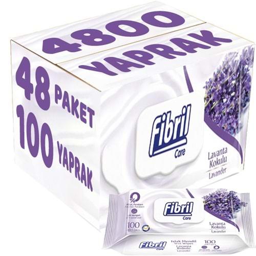 Fibril Islak Havlu Mendil 100 Yaprak Lavanta Plastik Kapaklı (48 Li Set) 4800 Yaprak