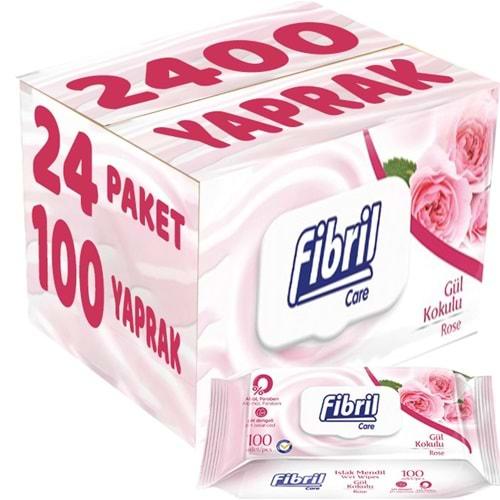 Fibril Islak Havlu Mendil 100 Yaprak Gül Plastik Kapaklı (24 Lü Set) 2400 Yaprak