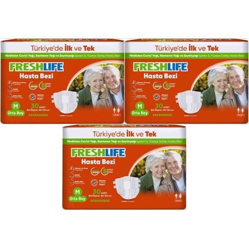 FreshLife Yetişkin Hasta Bezi Bantlı M - Medium - Orta 90 Adet (3PK*30)