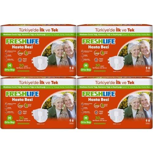 FreshLife Yetişkin Hasta Bezi Bantlı M - Medium - Orta 120 Adet (4PK*30)