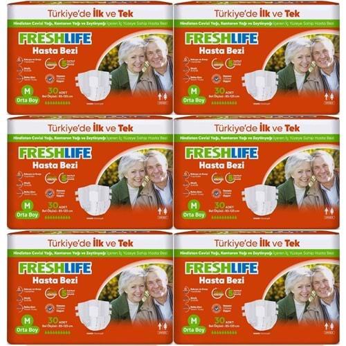 FreshLife Yetişkin Hasta Bezi Bantlı M - Medium - Orta 180 Adet (6PK*30)