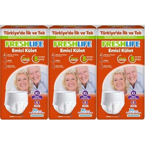FreshLife Emici Külot Hasta Bezi XL Ekstra Büyük 90 Adet (3PK*30)