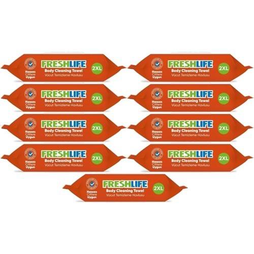 Freshlife Hasta Vücut Temizleme Islak Mendil Havlu 50 Yaprak XL (9 Lu Set)
