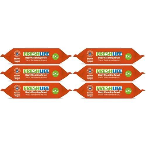 Freshlife Hasta Vücut Temizleme Islak Mendil Havlu 50 Yaprak XL (6 Lı Set)