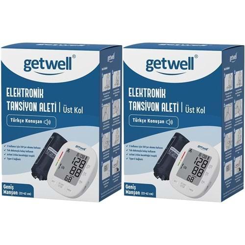 Getwell Konuşan Üst Koldan Tansiyon Aleti - Ölçme Cihazı (Geniş Manşon) (2 Li Set)