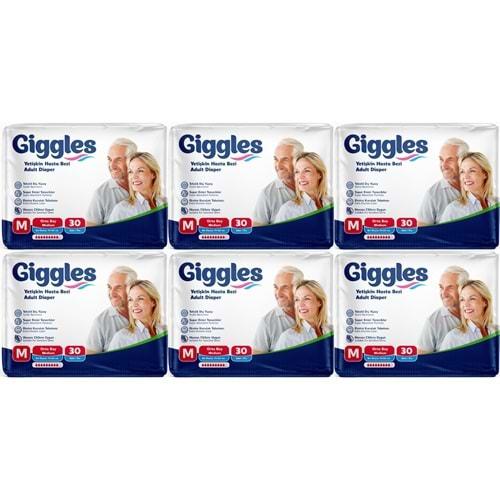 Giggles Hasta Bezi Yetişkin Bel Bantlı Tekstil Yüzey Orta - Medium (M) 180 Adet (6PK*30)
