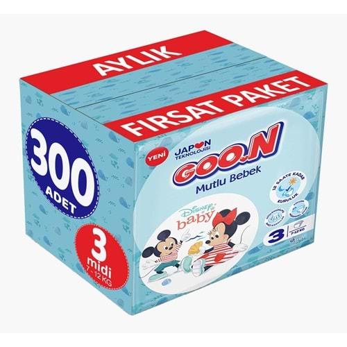 Goon Mutlu Bebek Bebek Bezi Beden:3 (7-12Kg) Midi 300 Adet Aylık Fırsat Pk
