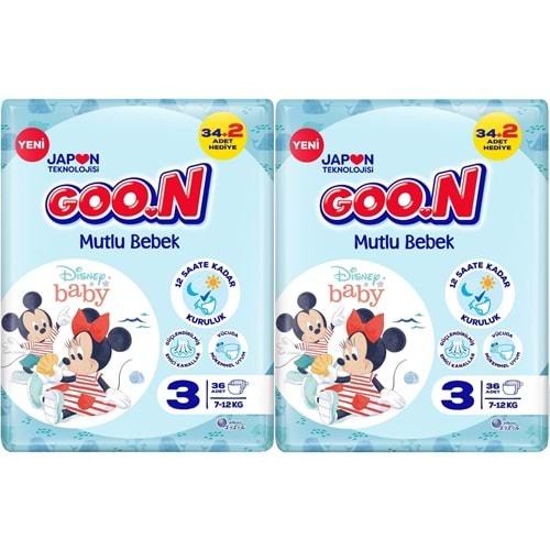 Goon Mutlu Bebek Bebek Bezi Beden:3 (7-12Kg) Midi 72 Adet Jumbo Ekonomik Pk