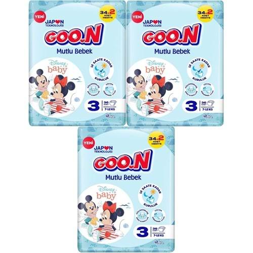 Goon Mutlu Bebek Bebek Bezi Beden:3 (7-12Kg) Midi 108 Adet Jumbo Fırsat Pk