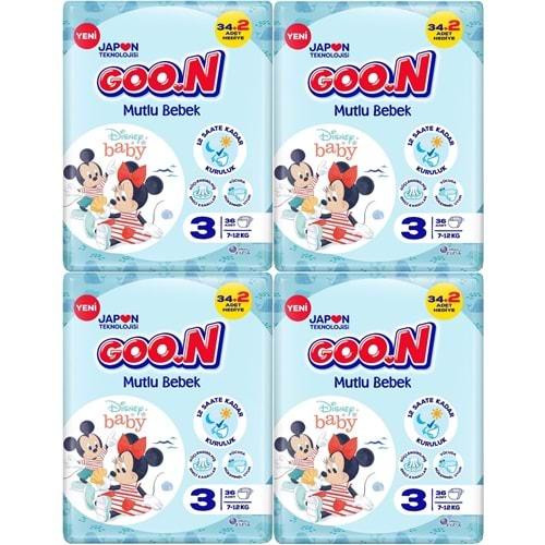 Goon Mutlu Bebek Bebek Bezi Beden:3 (7-12Kg) Midi 144 Adet Jumbo Aylık Pk