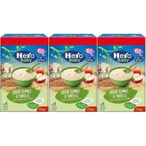 Hero Baby Kaşık Maması 250GR Sütlü Elmalı 8 Tahıllı (Avantaj Pk) (3 Lü Set)