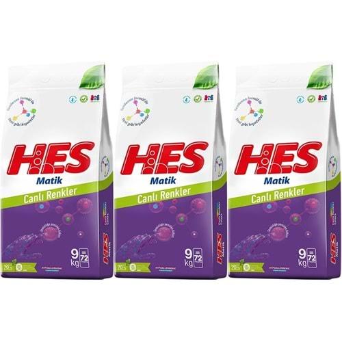 HES Matik Toz Çamaşır Deterjanı 27KG Color/Renkliler (216 Yıkama) (3PK*9KG)