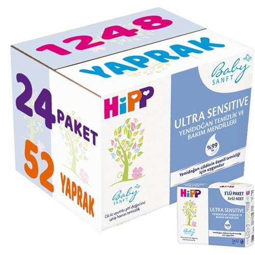 Hipp Baby Sanft Islak Havlu Mendil 52 Yaprak Ultra Sensitive Yenidoğan 24 Lü Set (8PK*3) 1248 Yaprak