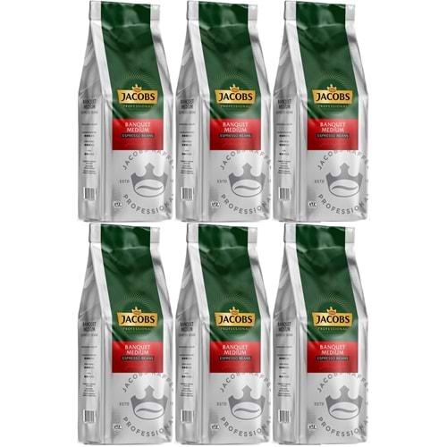 Jacobs Banquet Medium Çekirdek Kahve 1KG (Espresso Beans) (6 Lı Set)
