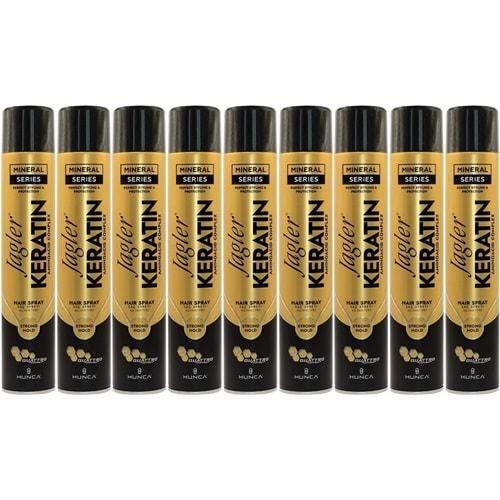 Jagler Saç Spreyi 400ML Keratinli Keratin Strong Hold - Minarelli - Ekstra Sert (9 Lu Set)