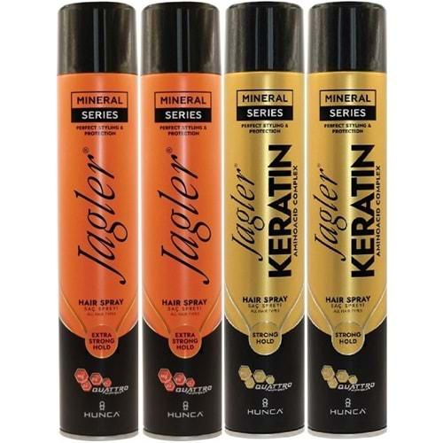 Jagler Saç Spreyi 400ML Extra Strong Hold Ekstra Güçlü Tutuş & Minarelli Ekstra Sert (Karma 4Lü Set)