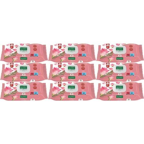 Komili Islak Havlu Mendil 90 Yaprak Gül Kokulu (9 Lu Set) Pratik Kapaklı (810 Yaprak)