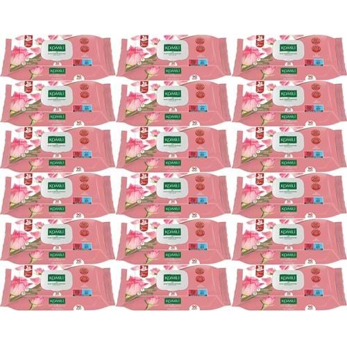 Komili Islak Havlu Mendil 90 Yaprak Gül Kokulu (18 Li Set) Pratik Kapaklı (1620 Yaprak)