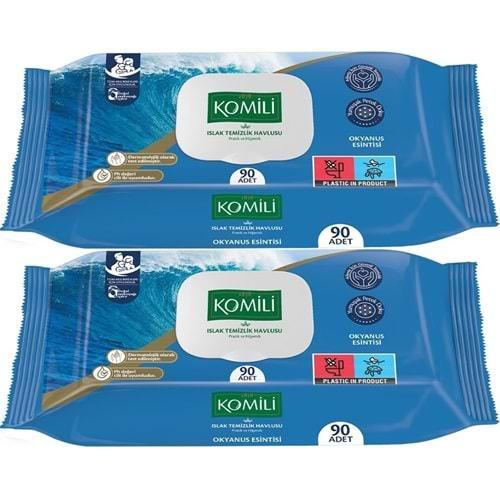 Komili Islak Havlu Mendil 90 Yaprak Okyanus Esintisi (2 Li Set) Pratik Kapaklı (180 Yaprak)