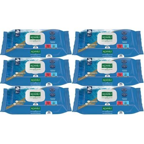 Komili Islak Havlu Mendil 90 Yaprak Okyanus Esintisi (6 Lı Set) Pratik Kapaklı (540 Yaprak)
