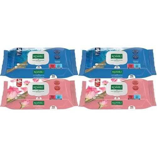 Komili Islak Havlu Mendil 90 Yaprak Karma 4 Lü Set (Okyanus Esintisi-Gül Kokulu) 360 Yaprak