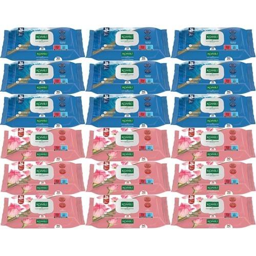 Komili Islak Havlu Mendil 90 Yaprak Karma 18 Li Set (Okyanus Esintisi-Gül Kokulu) 1620 Yaprak