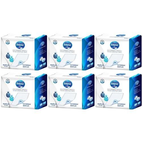 Mavi Beyaz Hasta Alt Açma Yatak Koruyucu Örtü 60*90CM 180 Adet (6Pk*30) Kaydırmaz Bantlı