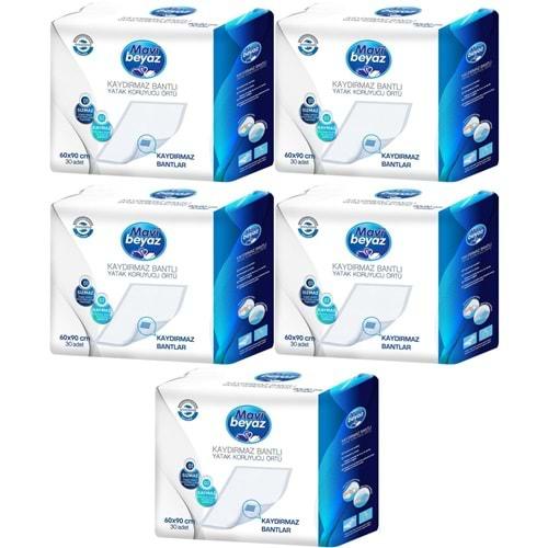 Mavi Beyaz Hasta Alt Açma Yatak Koruyucu Örtü 60*90CM 150 Adet (5PK*30) Kaydırmaz Bantlı