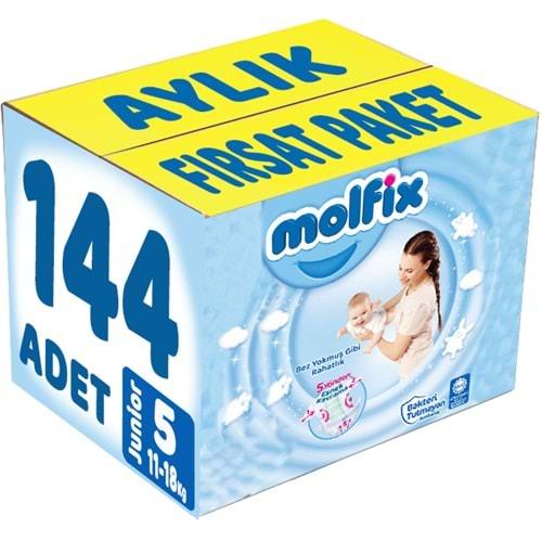 Molfix Bebek Bezi Beden:5 (11-18Kg) Junior 144 Adet Aylık Fırsat Pk