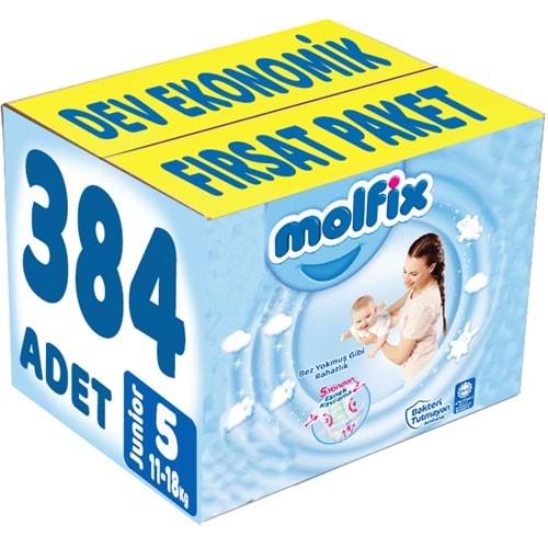 Molfix Bebek Bezi Beden:5 (11-18Kg) Junior 384 Adet Dev Ekonomik Fırsat Pk