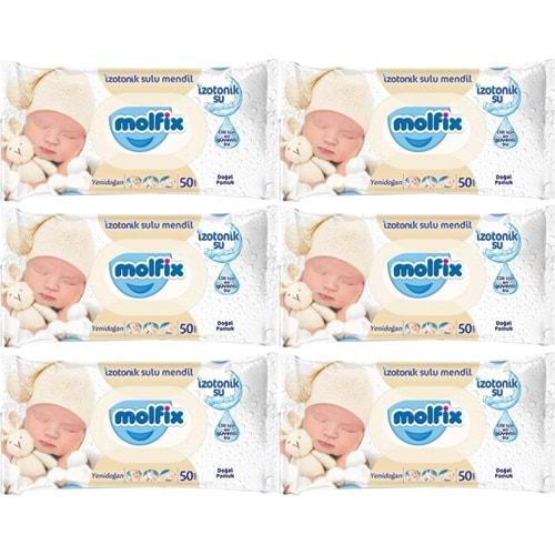 Molfix Islak Havlu Mendil İzotonik Yeni Doğan 6 Lı Set 50 Yaprak Pamuklu Plastik Kapaklı