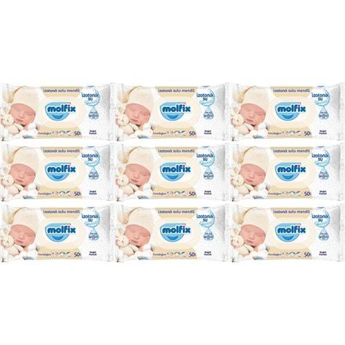 Molfix Islak Havlu Mendil İzotonik Yeni Doğan 9 Lu Set 50 Yaprak Pamuklu Plastik Kapaklı